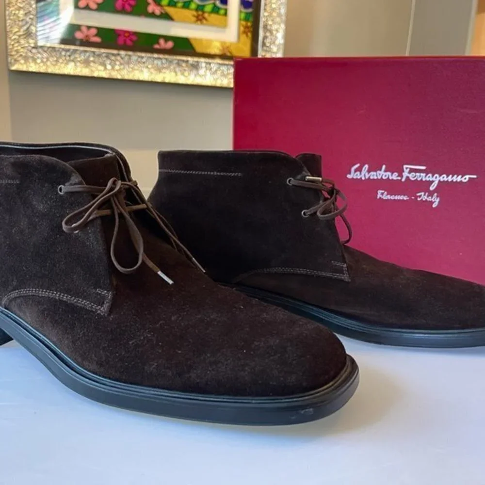 Salvatore Ferragamo Men's Brown Suede Chukka Boot - Size 10 
